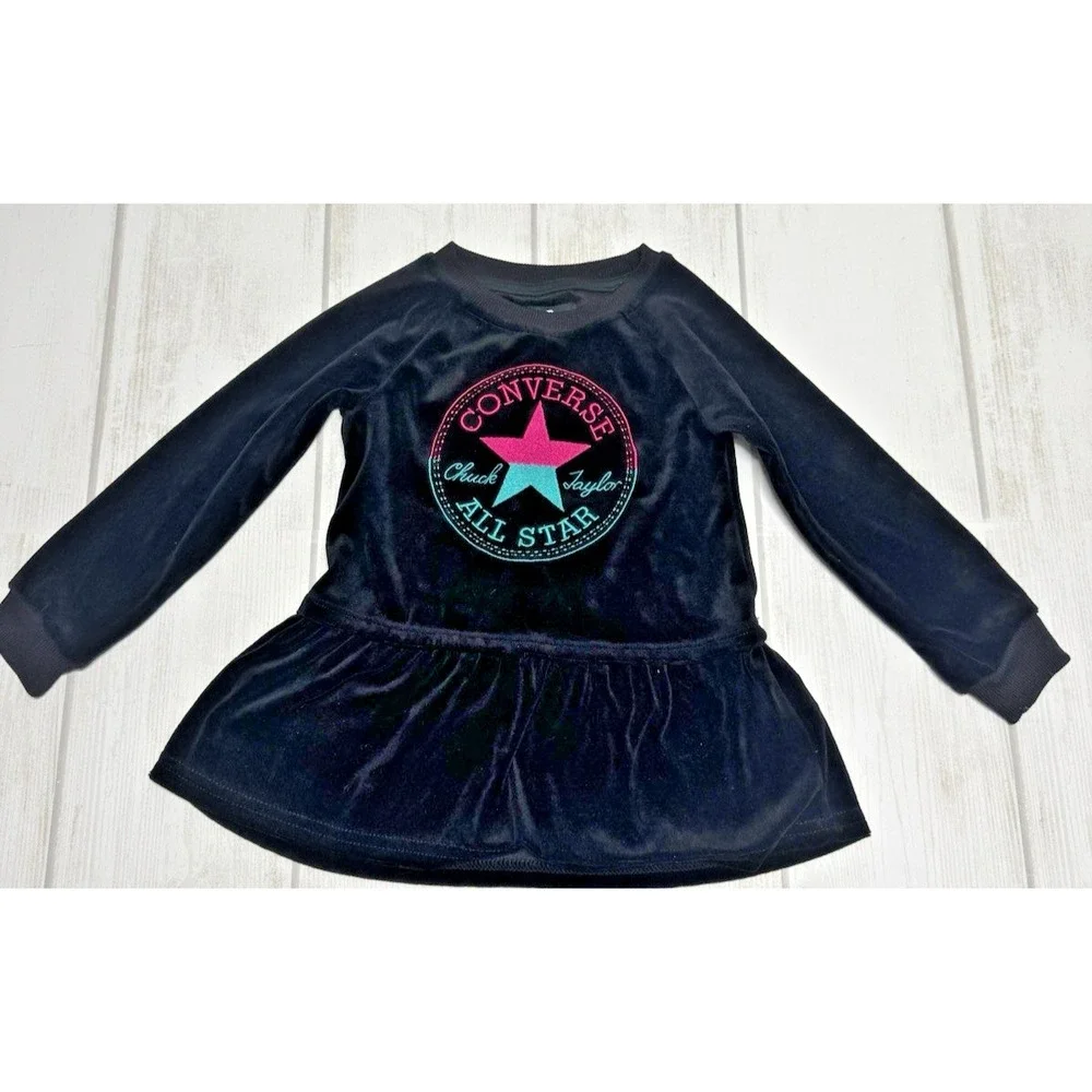 Converse Chuck Taylor All Star Black Shirt Dress Skirt Toddler Girls Size 3T